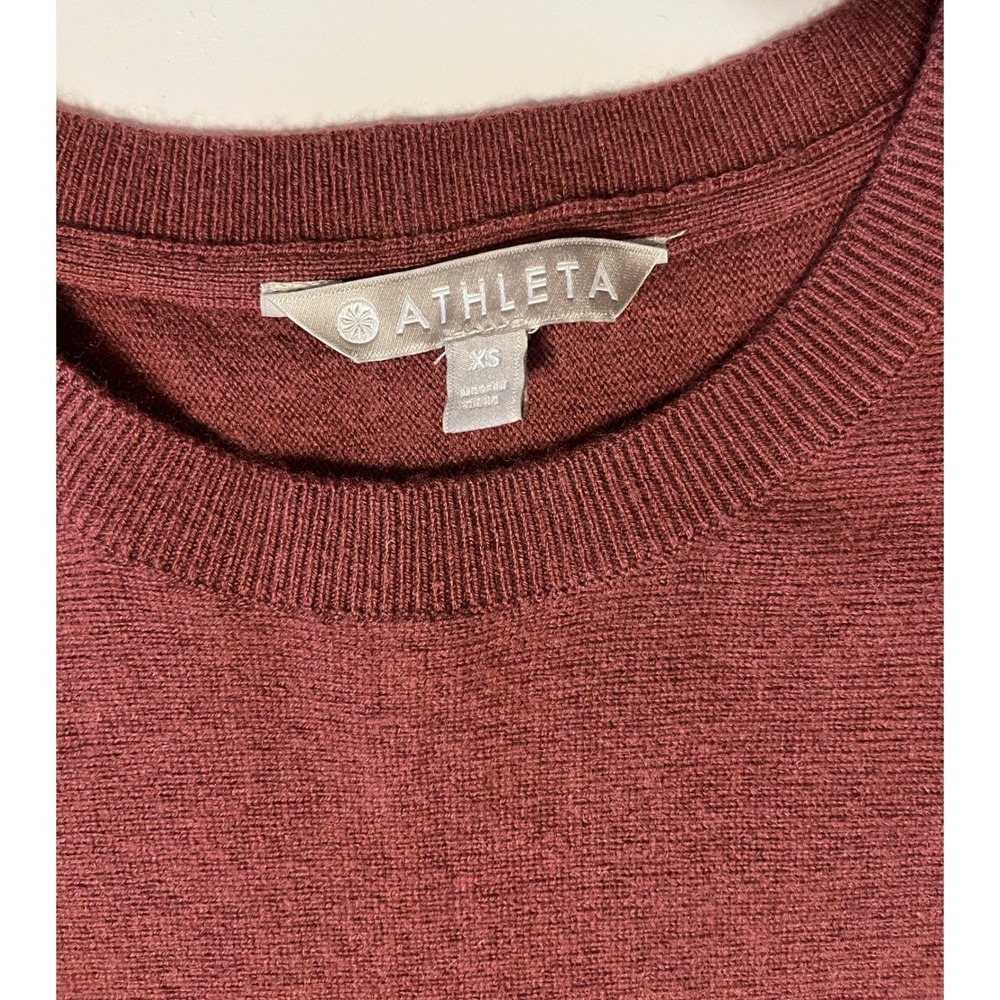 Athleta Merlot Wool Cashmere Blend Crew Neck Tunic‎ Sweater XS Side Slits - Picture 4 of 7